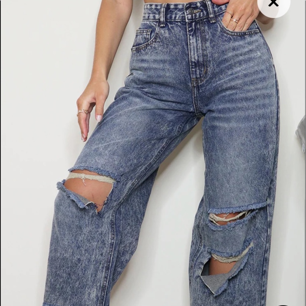 plt acid blue baggy ripped boyfriend jeans
